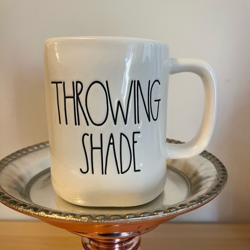New Rae Dunn 2 sided mug “Throwing Shade” mug